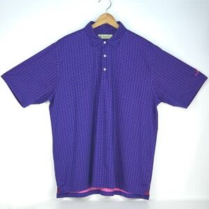 Donald Ross Fishbone Golf Polo Shirt Men XL Pink Blue Performance Athleisure AOP